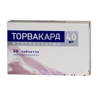Торвакард 40 мг, N30, табл. покр. плен. об.