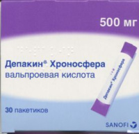 Депакин Хроносфера 500мг, пак, N30, гран. пролонг. действия для приема внутрь